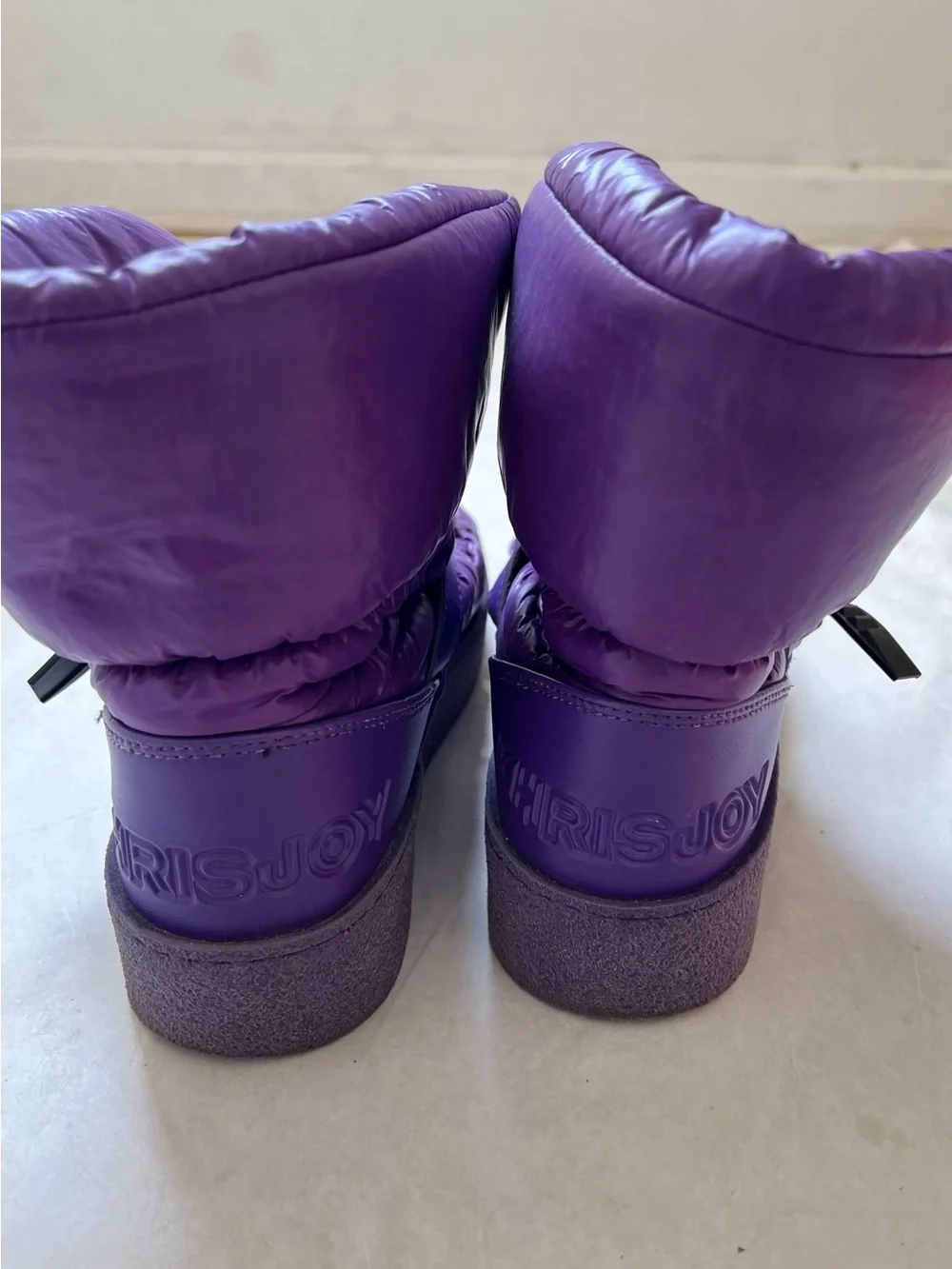KhrisJoy Puff Padded Quilted Ankle Shiny Snow Boots Purple Size 39 US 9